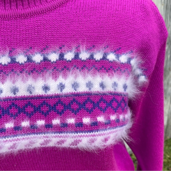 Capello VINTAGE 100% Wool Magenta Fairisle Knit Nordic Sweater - Picture 6 of 16